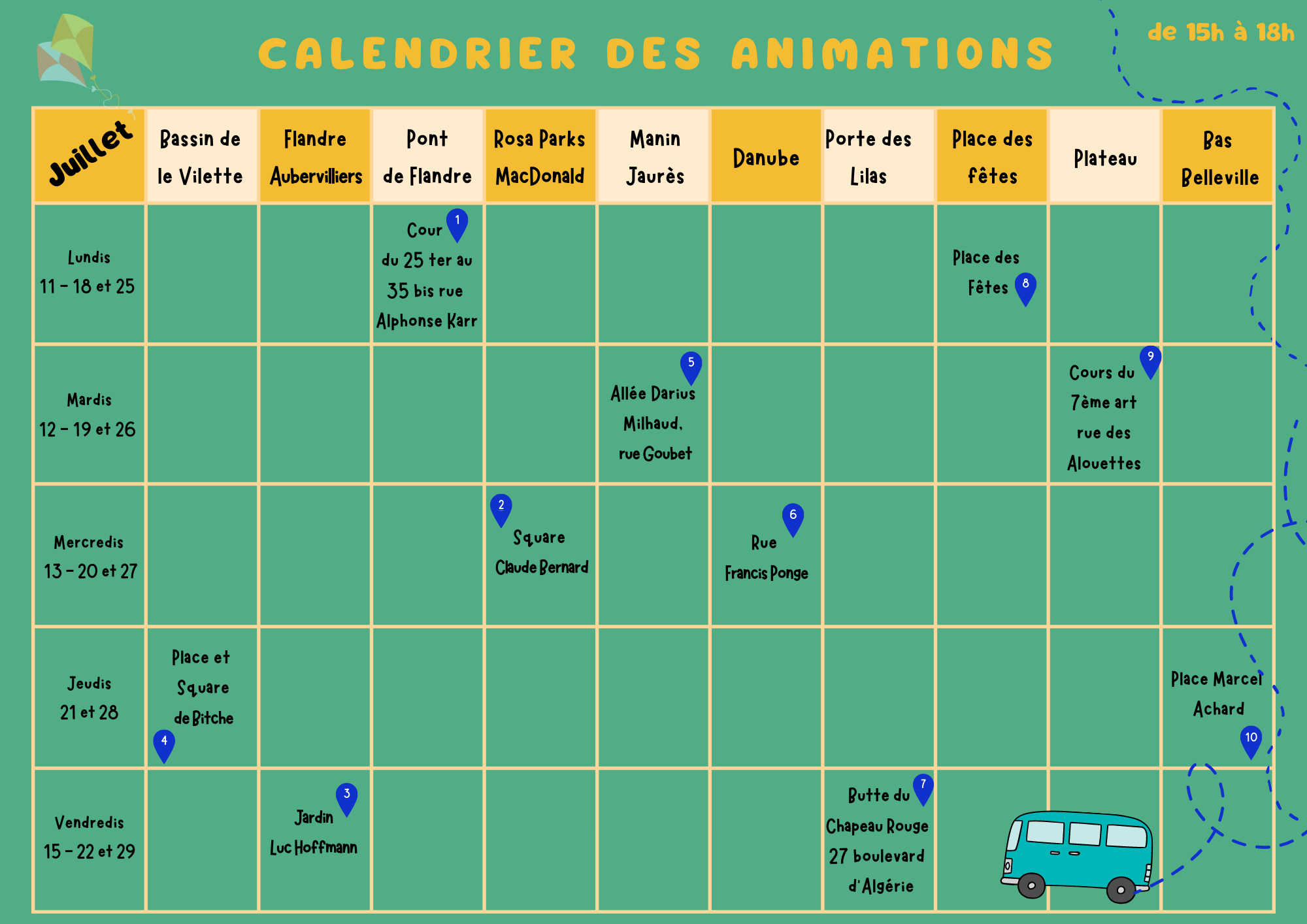 Calendrier des animations