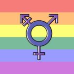 Le symbole masculin-féminin détourné sur fond de drapeau LGBT